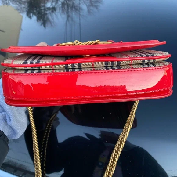 BURBERRY PATENT 1983 KNIGHT CHECK LINK SHOULDER BAG - Picture 5 of 12